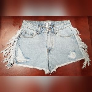 Forever 21 High Waist Ripped Denim Womens Shorts Size US 25